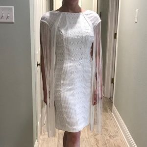 White fringe Tony Bowls cocktail dress